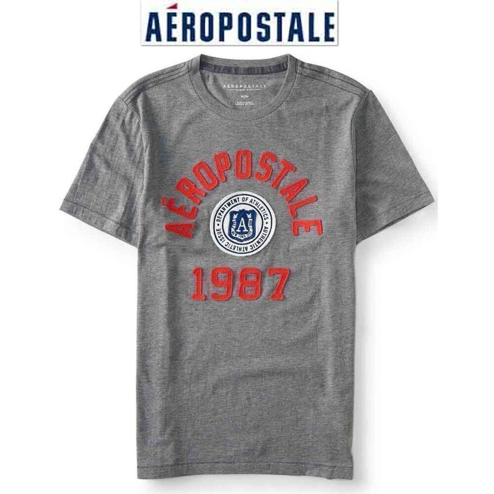 NWT 3XL Grey / Orange Aeropostale Graphic 3X Appliqued Logo T-Shirt XXXL